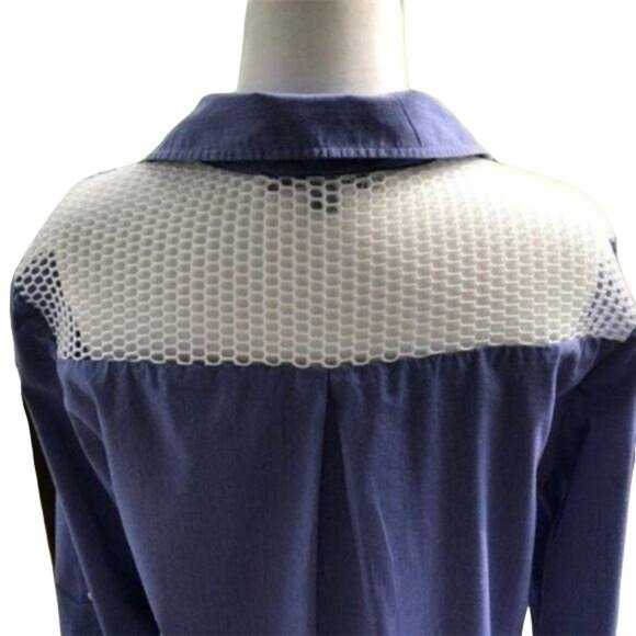 Marc New York Andrew Marc Blue Button-Down Shirt W/ Mesh Shoulder Detail Medium - Picture 3 of 8